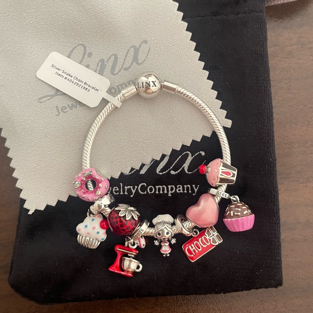 Linx Snake Chain Bracelet with Sweets and Baking Themed Charms